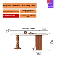 Table à manger pliante en bois massif avec plateau en travertin de style français, table ovale extensible moderne, meuble de rangement pour îlot, salon