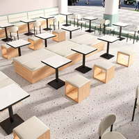 Ensemble de mobilier commercial pour restaurant : banquette murale et table ronde murale pour café et salon de thé