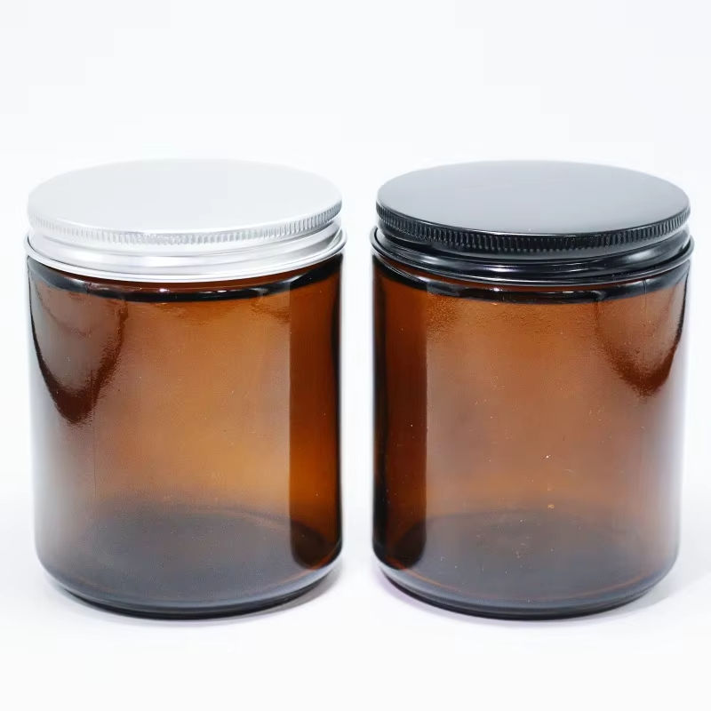 amber jar with matte black aluminum cover