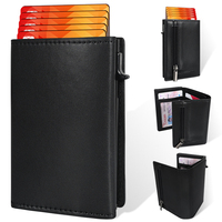 Dompet Lipat Tiga Minimalis Anti-RFID dari Aluminium PU dengan Mekanisme Geser Samping, Penutup Magnetik, dan Kantong Resleting untuk Pria