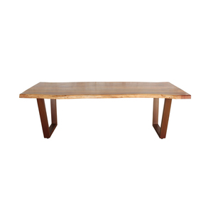 Industrial Solid Live Edge Slab Wood <b>Dining</b> <b>Table</b> with Natural Wooden <b>Top</b> and Strong Metal Base Modern Rustic Design - Product Image 2