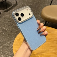 Casing Akrilik Glitter Sederhana untuk 18 Pro Max 17AIR DIY Penutup Belakang Perlindungan 360 Derajat Cakupan Penuh Desain Warna Solid Mesin Presisi