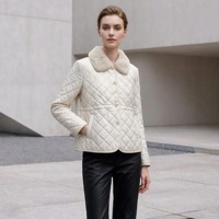 Veste élégante en peau de mouton matelassée crème avec col en fourrure de lapin, mélange de laine et de poils de chameau, manteau à nouer à la taille pour femmes
