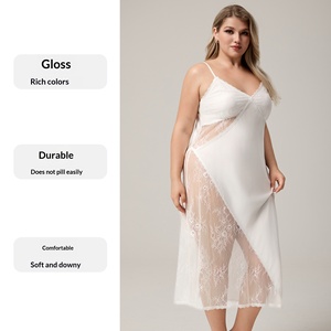 Pigiama Estivo <span class=keywords><strong>da</strong></span> Donna <span class=keywords><strong>Taglie</strong></span> <span class=keywords><strong>Forti</strong></span>, Camicia <span class=keywords><strong>da</strong></span> <span class=keywords><strong>Notte</strong></span> Lunga Sexy Senza Maniche con Bretelle e Inserti in Seta e Pizzo - Product Image 2