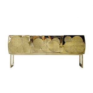 Aparador de Lujo Contemporáneo Estilo <span class=keywords><strong>Palacio</strong></span>, Mueble de Metal Pulido Dorado con Acabado Mate Martillado para Sala de Estar, Pasillo o Villa - Product Image 1