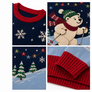 <span class=keywords><strong>Pull</strong></span> en tricot d'hiver Alpine Ski Bear pour <span class=keywords><strong>homme</strong></span>, col rond personnalisé en jacquard de Noël - Product Image 5