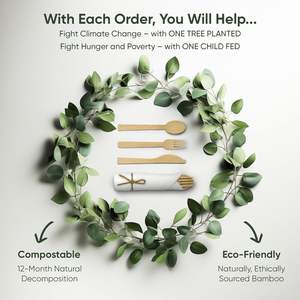 Premium 100% Biodegradável Eco Descartável Conjunto de Talheres de Bambu Pré-Envolvido Guardanapos (10 Pack 40 PCS)-Inclui Garfos Facas - Product Image 4