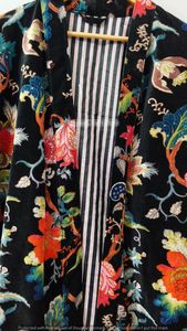 Robe élégante en velours brodé de fleurs, manches longues, col en V, robe de chambre pour femmes, tenue d'automne - Product Image 6