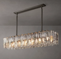 Lustre moderne de luxe en verre texturé et cristal, avec finition laiton, pour la maison ou le bureau, luminaire suspendu LED à hauteur réglable