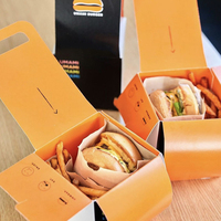 Caja de Hamburguesas Desechable de Papel Kraft Reciclable para Comida para Llevar, Empaque de Comida Rápida, Moderna Caja de Hamburguesas Negra con Logotipo