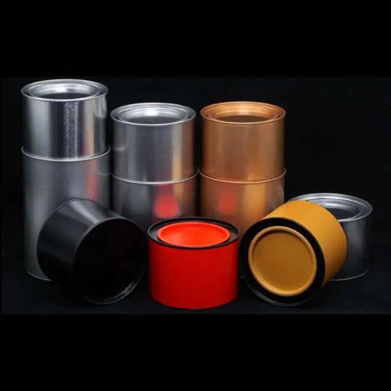 Caja de lata de té hermética con forma redonda impresa personalizada, con doble tapa, grande, de metal multicolor, fiambrera, latas de café