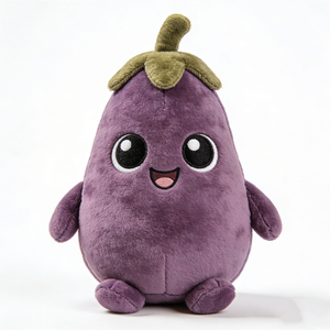 Peluche de berenjena morada con forma de pera, personalizado, con tallo y calice de felpa verde oliva, extremidades moradas a juego. - Product Image 5