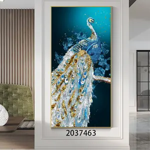 Wholesale Modern Art Animal Beautiful Peacock Glass Acrylic Painting On Canvas Aluminum Metal Frame For Wall Hanging Decoration