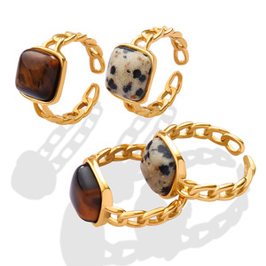 Bijoux en acier inoxydable, pierre naturelle, pierre d'oeil de tigre, anneaux ouverts géométriques, plaque de <span class=keywords><strong>Gola</strong></span> 18k, accessoires pour femmes, bague géométrique - Product Image 6