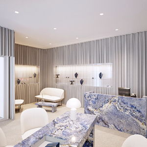Custom Luxury Jewelry Boutique Furniture with Blue Marble Counter Wall Niche Display and Interior Design - Product Image 2