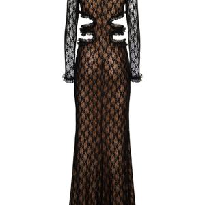 Vestido de Noche Largo Negro de Encaje Personalizado con Mangas Largas, Vestido de Fiesta de Buena Calidad, Sexy, con Malla Calada y Diseño Floral, Maxi Vestido para Mujer - Product Image 5