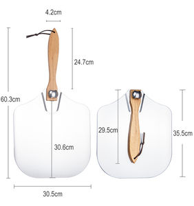 إكسسوارات بيتزا منزلية أداة قطع بيتزا من الفولاذ المقاوم للصدأ ومقبض خشبي قابل للطي طقم قشر بيتزا معدني من الألومنيوم - Product Image 2