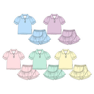 GSD3961 CUSTOM Ensemble jupe et haut à manches courtes rose uni pour petite fille active, vente en gros pour enfants - Product Image 1