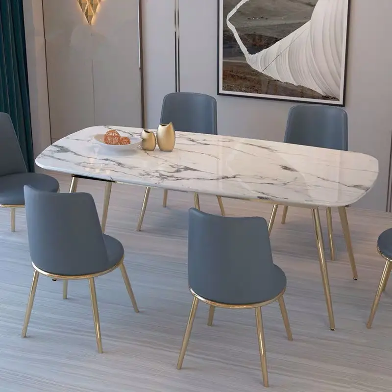 Modern mármore branco base de aço inoxidável pernas da mesa de jantar mobília da sala de jantar conjunto