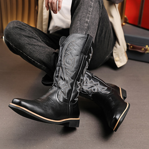 Botas Vaqueras de Cuero PU para Hombre, Zapatos de Otoño Invierno, Moda Retro Bordada Estilo Occidental, Talla Grande US16 - Product Image 6
