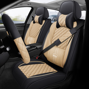 Vente à chaud de housses de siège de voiture universelles en cuir beige de 11 pièces tapis de voiture ventilés personnalisés au <span class=keywords><strong>volant</strong></span> - Product Image 3