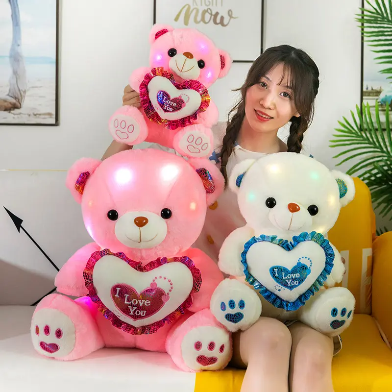 LED glow plush manufacturer hearts musical light up valentines teddy bears stuffed animal plush toy Valentine's Day wholesale