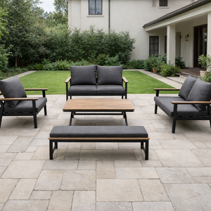 Ensemble de canapés de jardin en aluminium empilables pour l'extérieur, meubles de jardin en bois - Product Image 2