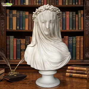 <span class=keywords><strong>Statue</strong></span> de buste de dame voilée en <span class=keywords><strong>marbre</strong></span> blanc naturel sculpté à la main, qualité muséale classique, pour décoration intérieure de luxe - Product Image 1