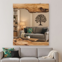 Wood Handmade Mirror, Real Wood Rustic Wall Hanging Wavy Mirror, Asymmetrical Live Edge Wooden Mirror