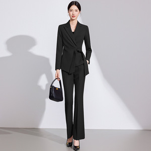 Ankola Women's Red Suit Set Autumn Polyester Satin Three Quarter Sleeve Office Lady Anti-Wrinkle Elegant Fashionable - Product Image 2