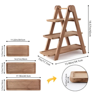 Plateau de service en bois à 3 niveaux pour ferme Plateau rectangulaire <span class=keywords><strong>d</strong></span>écoratif marron pour cupcakes et plateau <span class=keywords><strong>d</strong></span>'hébergement de fête alimentaire - Product Image 4