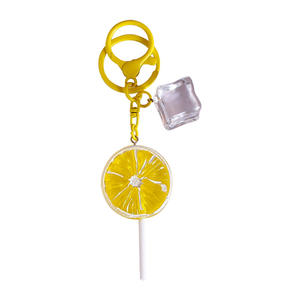 2025 New Eco-friendly Cute Cartoon Plastic Fruit Keychains Orange Lemon Lollipop Ice Cube Women's Headphone Cover <b>Keyring</b> Gift - Product Image 5