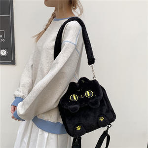 超かわいい黒猫子猫フリップ子供用ショートプラッシュユニセックス大容量通勤バックパック - Product Image 3