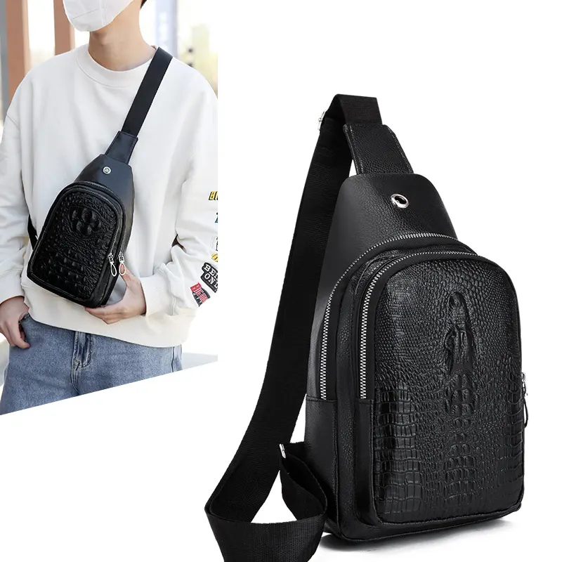 custom LOGO men PU crossbody chest bag designer business waterproof teenager College leather shoulder bag