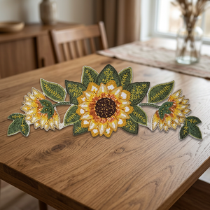 Embroidered Sunflower Table <b>Runner</b> Floral Rustic Cloth Home Decor <b>Washable</b> - Product Image 2