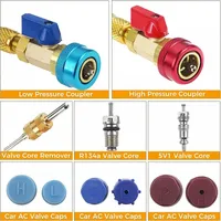 Kit d'outils de démontage et d'installation rapide de valves R134A (31 pièces) en alliage d'aluminium haute/basse pression pour l'entretien automobile de climatisation et de chauffage (CVC)