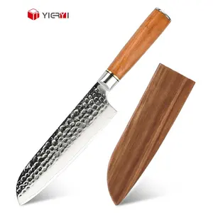 Profesyonel yüksek karbon 67 katmanları şam çelik mutfak bıçağı 7 inç japon Santoku şef bıçağı el yapımı çekiç tahıl