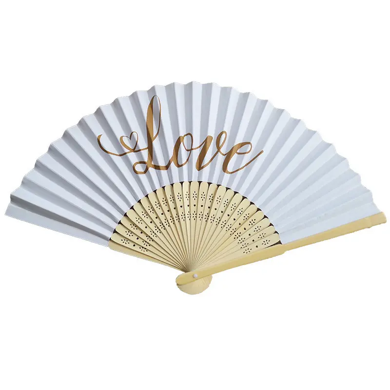 paper fans party decoration Bamboo ribs OEM design paper hand wood fan
