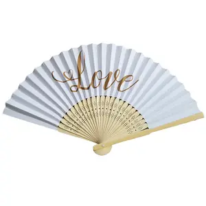 paper fans party decoration Bamboo ribs OEM design paper hand wood fan