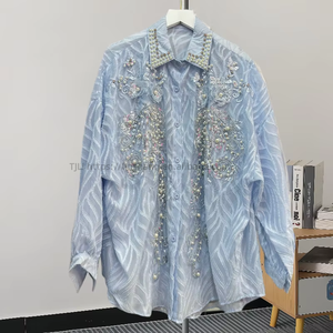 Long Heavy Sequins Encrusted Diamonds Women's Long Sleeve Shirt <b>Top</b> Blouse Clothing Fashion - Product Image 4