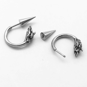 yunnique Pendientes de aro con cabeza de dragón de acero de titanio para fiesta unisex - Product Image 3