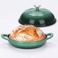 Cocotte en fonte avec couvercle auto-irrigant, revêtement émaillé antiadhésif 7 couches, poignées à boucle, compatible four