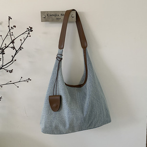 Denim Shoulder <b>Bag</b> Dumpling Shape Large Capacity Zipper Closure Everyday Use Women's Handbag Summer 2024 Light Blue - Product Image 2