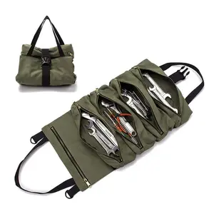 Multi-Purpose Tool Roll Up Bag Wrench Roll Pouch Tool Organizer Bucket Car First Aid Kit Wrap Roll Storage Case