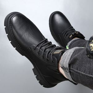Botas de cuero genuino impermeables y antideslizantes para hombre, estilo casual, versátiles, estilo británico, para trabajo. - Product Image 2