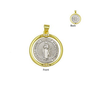 Medalla giratoria vintage de la Virgen María en oro y plata, colgante religioso católico para la creación de collares - Product Image 6