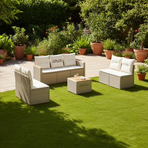 Ensemble de canapés de jardin en polyrotin beige, mobilier d'extérieur modulaire, design contemporain confortable - Product Image 2