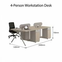 Poste de travail de bureau moderne pour 4 personnes, personnalisé OEM/ODM, en bois naturel durable, avec cloison