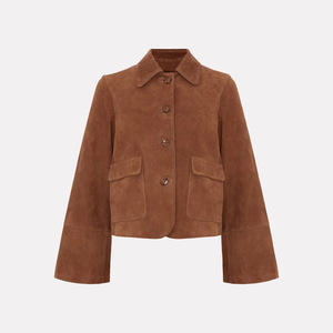 Chaqueta de <span class=keywords><strong>Cuero</strong></span> Genuino para Mujer, Estilo Europeo Americano, Transpirable, con Botones, Doble Botonadura, Hilo 75d, Color Sólido - Product Image 6