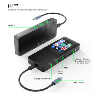 Station d'accueil H1 Type-C 8-en-1 <span class=keywords><strong>avec</strong></span> écran tactile 2.4 ", mode Stream Dock, 100W PD, 4K, <span class=keywords><strong>hub</strong></span> USB3.0 - Product Image 2